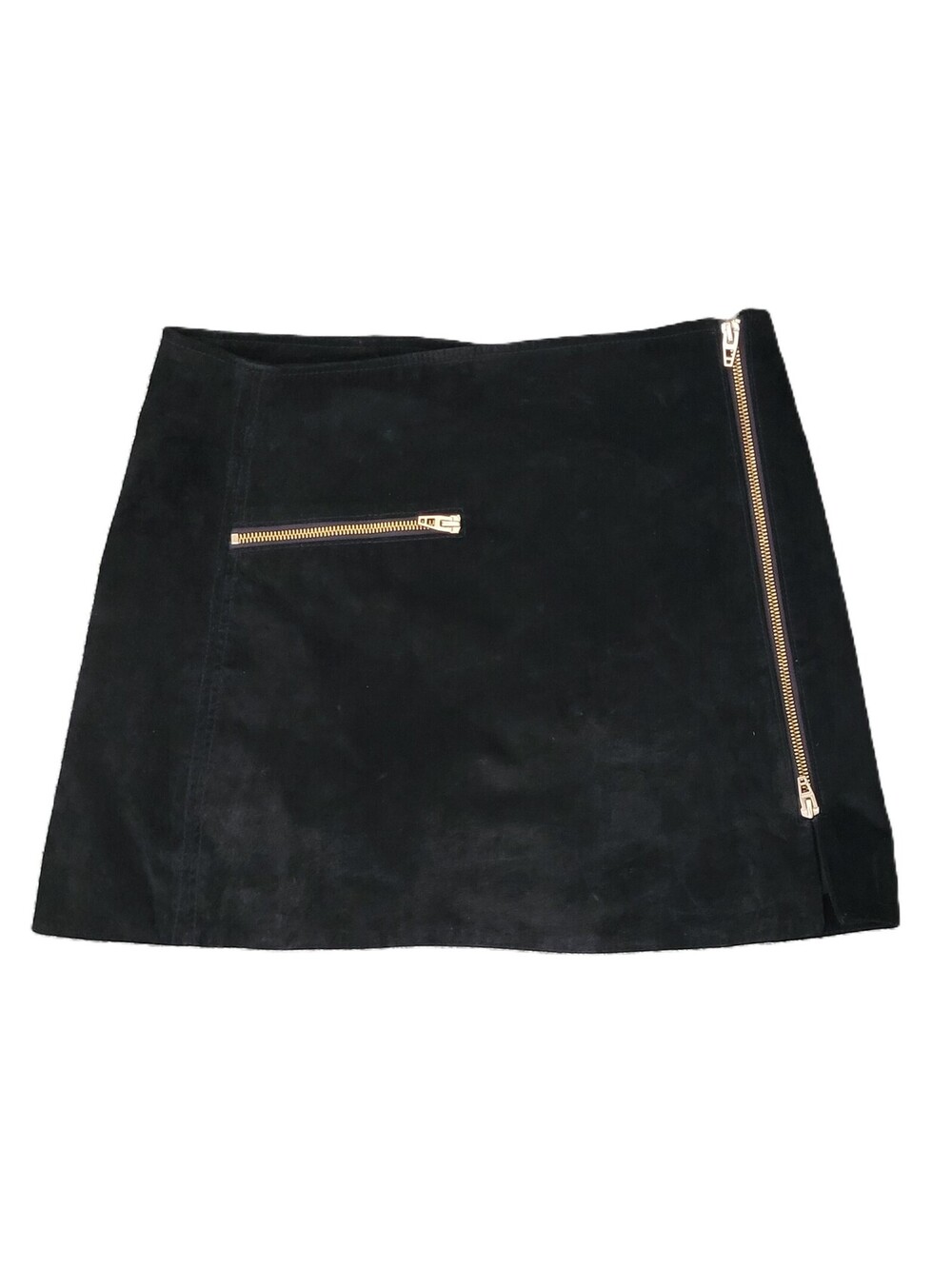 BLANKNYC Women's 29 Black Faux Suede Mini Skirt Gold Zip Moto
